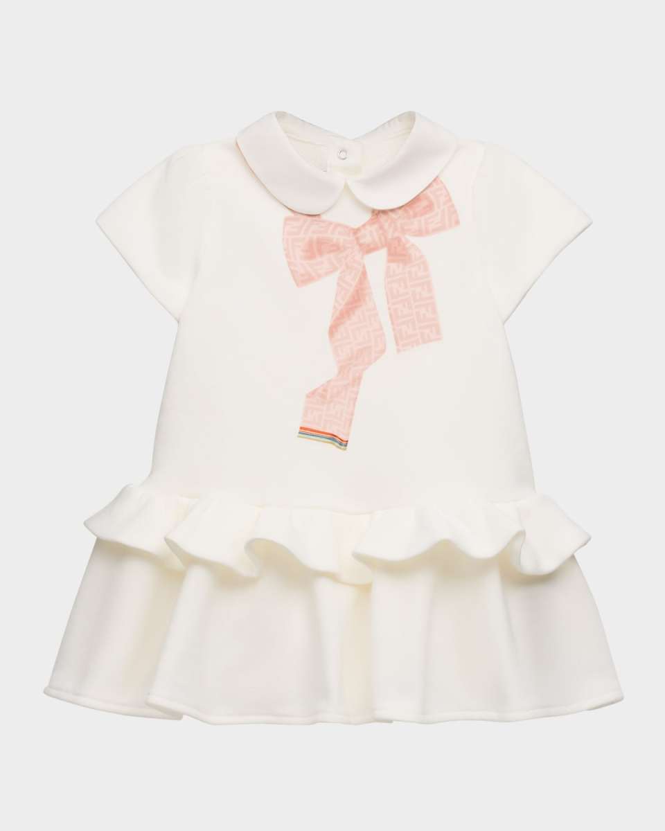 Girl's Ruffled Monogram Bow Dress, Size 6M-24